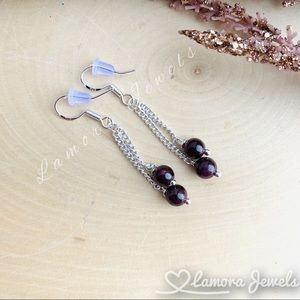 Garnet Gemstone Silver Drop earrings Jewelry